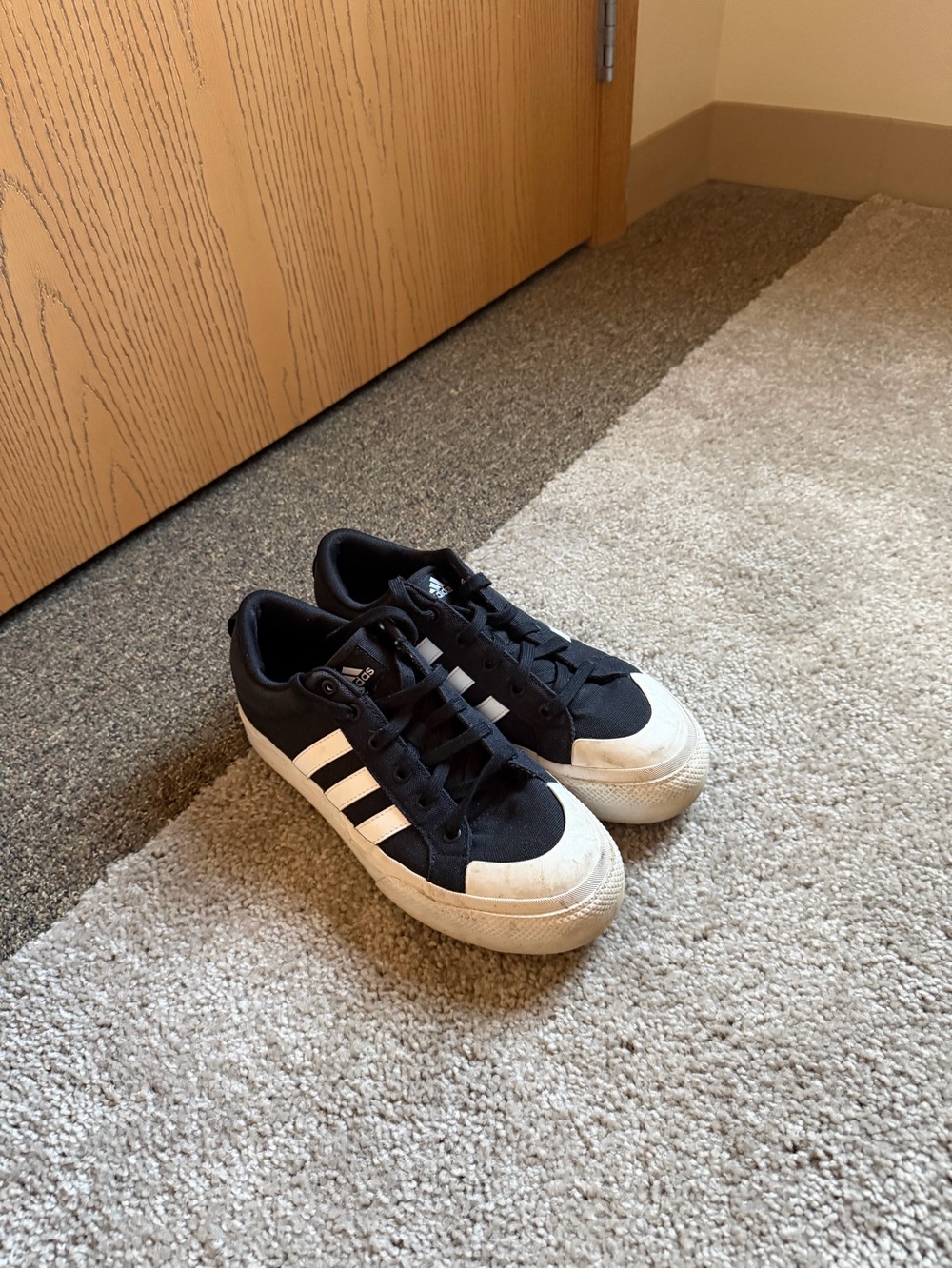 adidas Black and White Low-Top Three-Stripe Sneakers